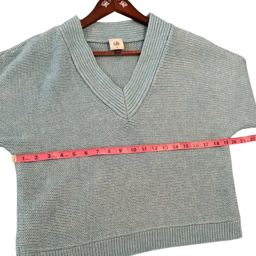 Cabi V-Neck Cotton Blend Knit Sweater Aqua Small Chunky‎ Coastal Oversized